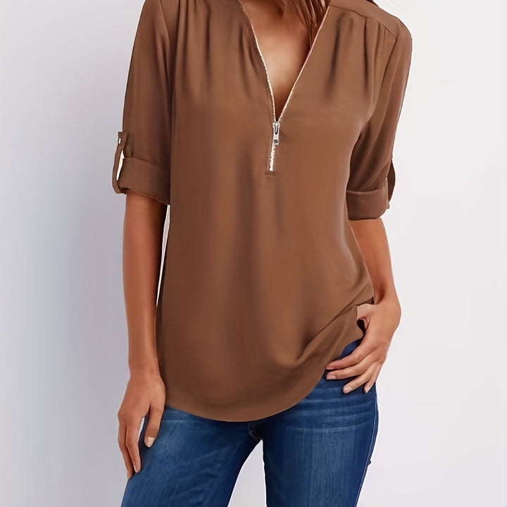 Lena | Chic V-Neck Zip Top