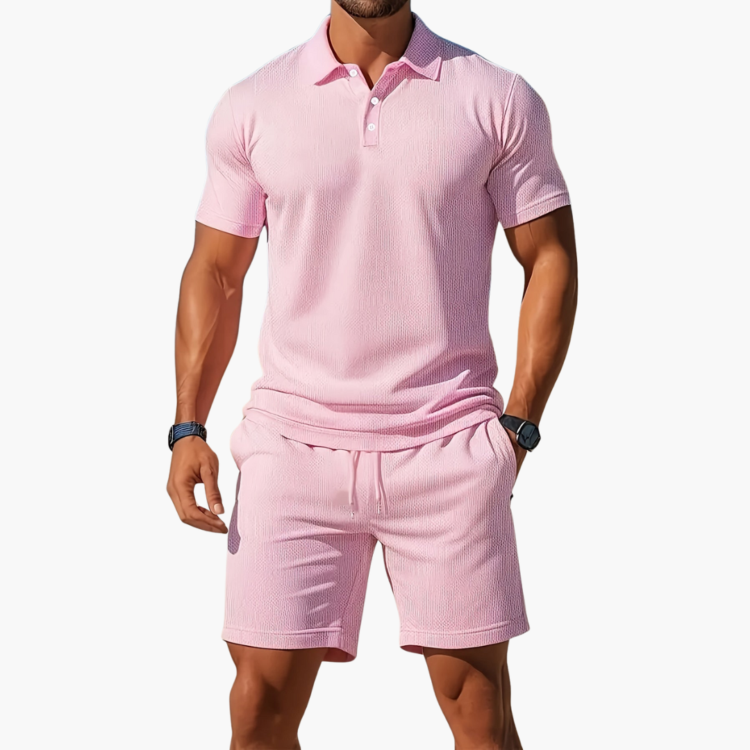 Charles | Short Sleeve Polo and Shorts Set with Drawstring Waist