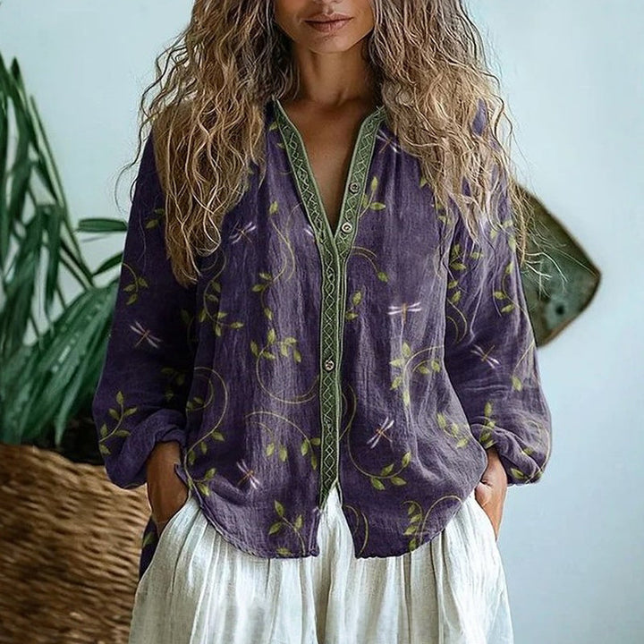 Alexine | Printed V-Neck Long Sleeve