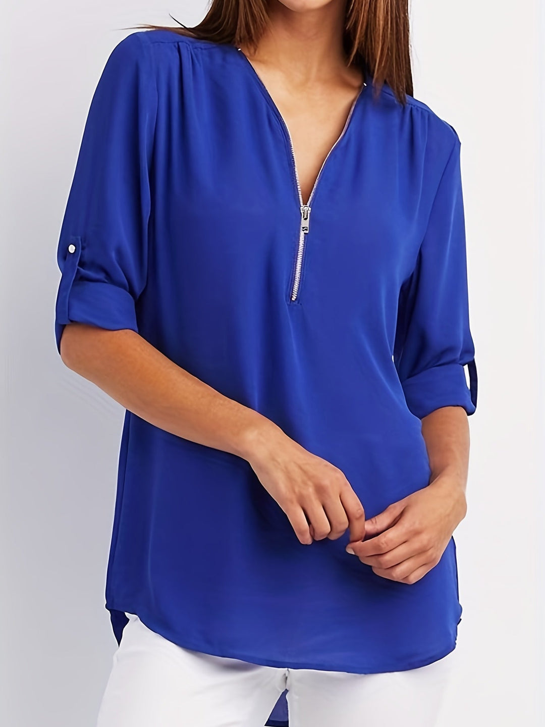 Lena | Chic V-Neck Zip Top