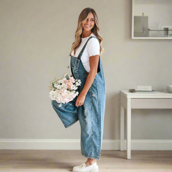 Marie | Retro-Inspired Wide-Leg Jumpsuit with Vintage Wash