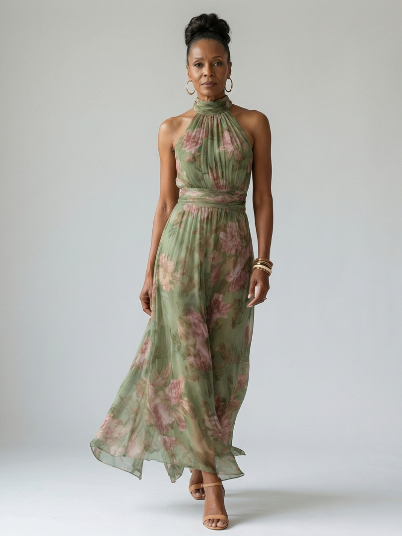 Mylene | Gathered Halter Midi Dress