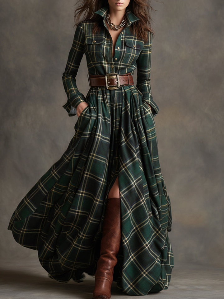 Maribel | Timeless Plaid Maxi Dress with Belt