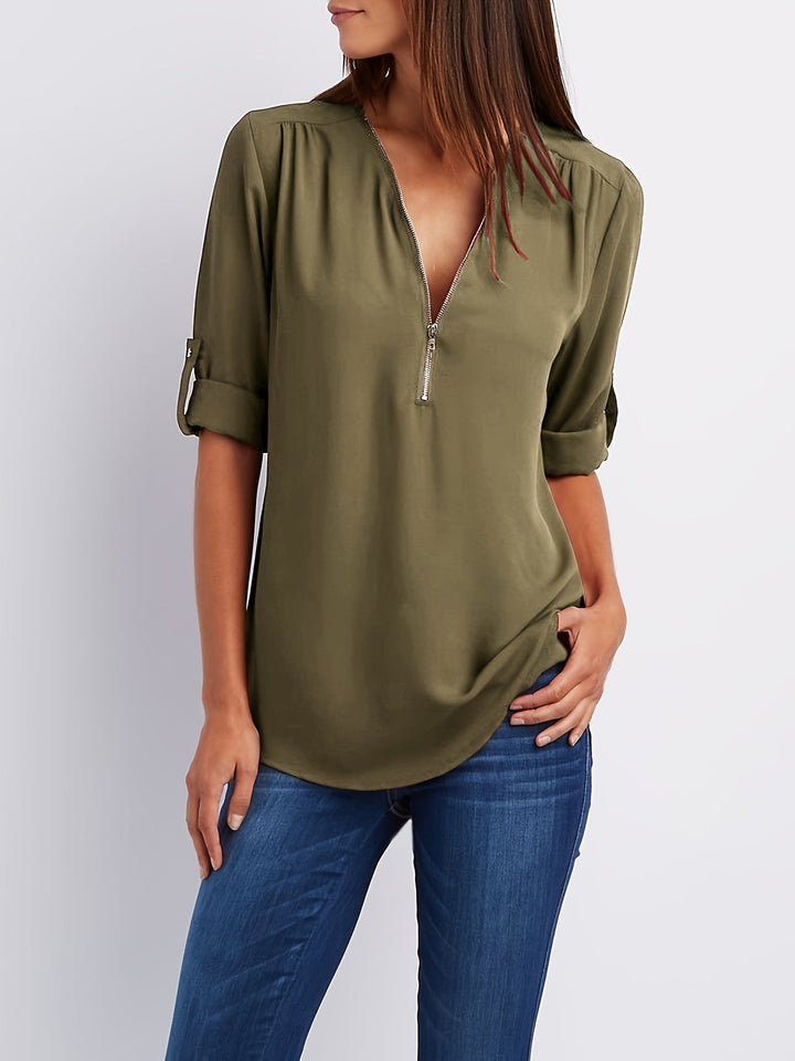 Lena | Chic V-Neck Zip Top