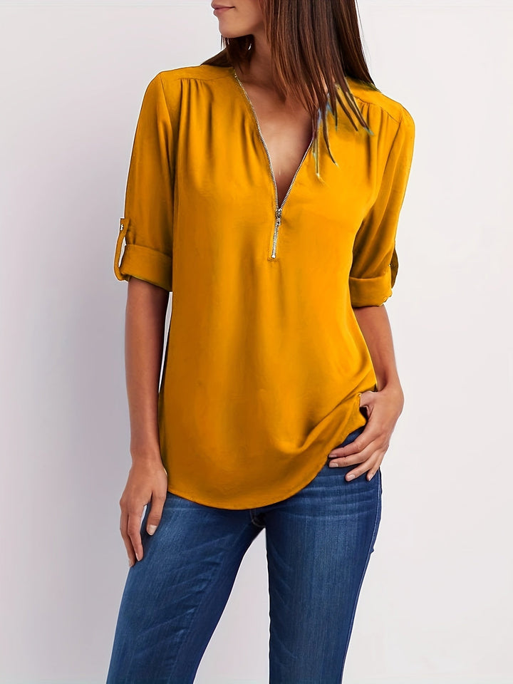 Lena | Chic V-Neck Zip Top