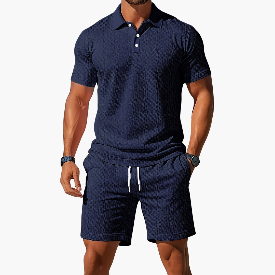 Charles | Short Sleeve Polo and Shorts Set with Drawstring Waist