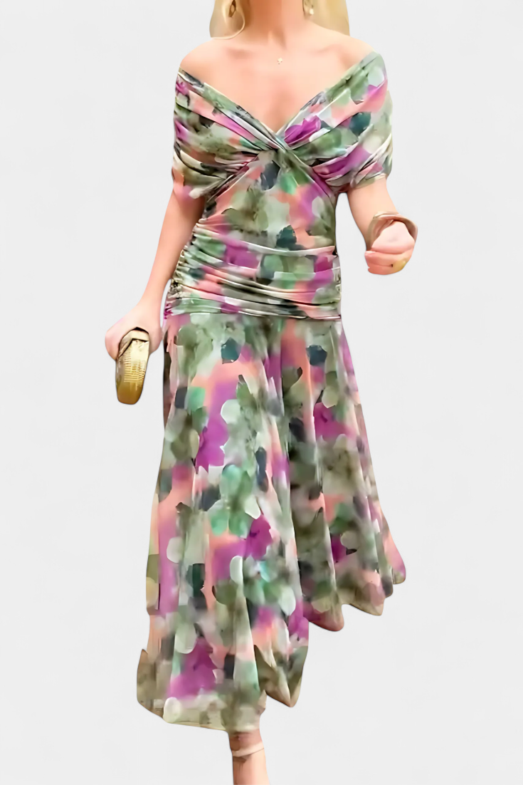 VIVIAN | LONG FLORAL V-NECK DRESS