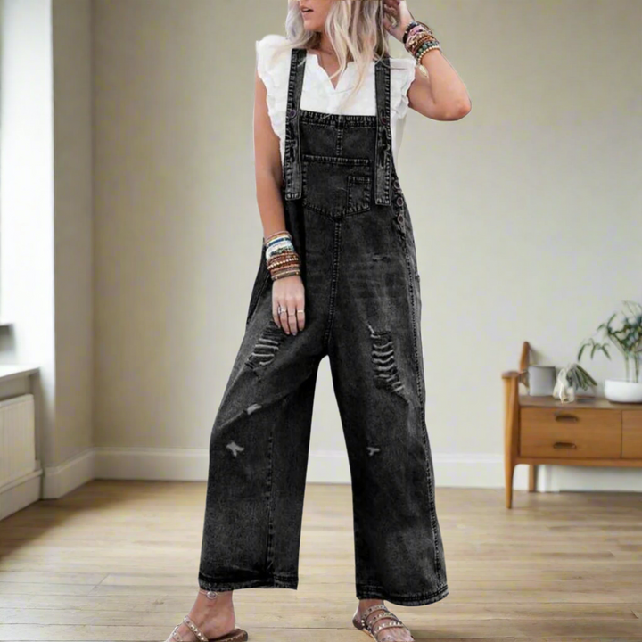 Marie | Retro-Inspired Wide-Leg Jumpsuit with Vintage Wash