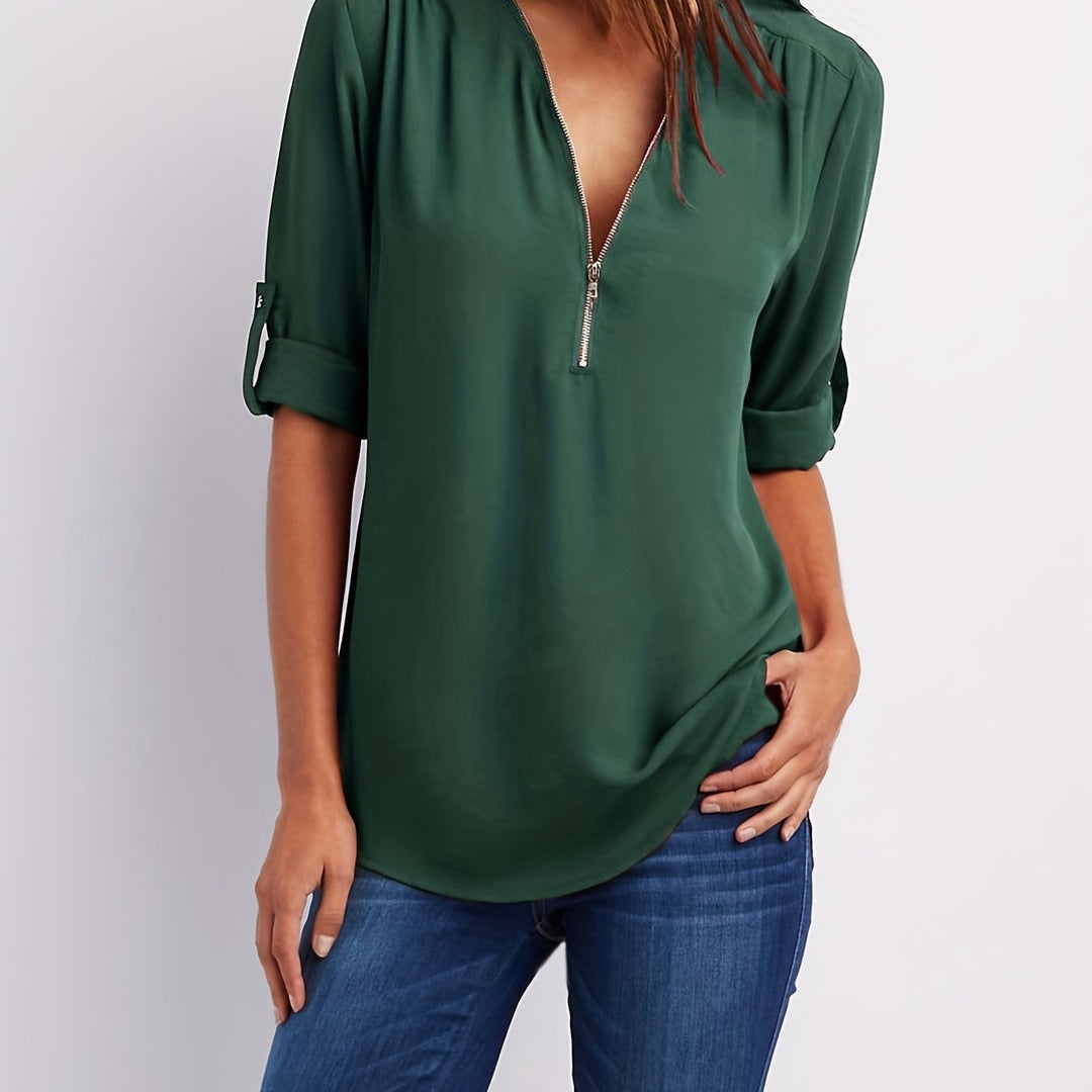 Lena | Chic V-Neck Zip Top