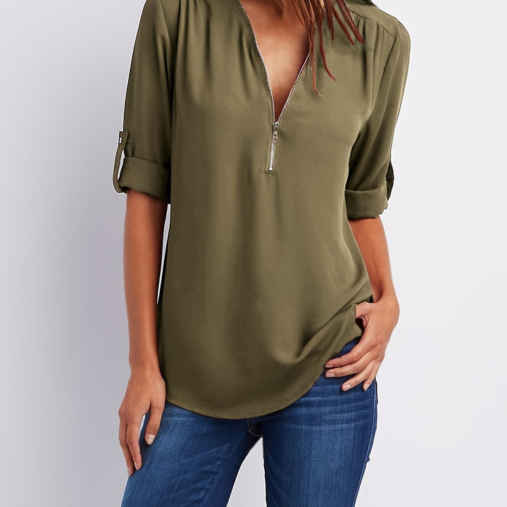 Lena | Chic V-Neck Zip Top