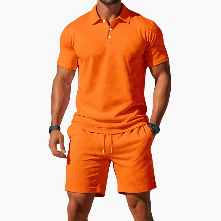 Charles | Short Sleeve Polo and Shorts Set with Drawstring Waist