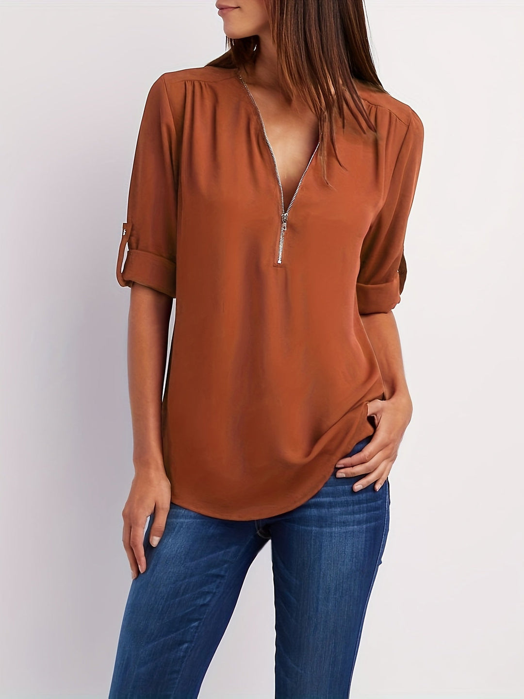Lena | Chic V-Neck Zip Top
