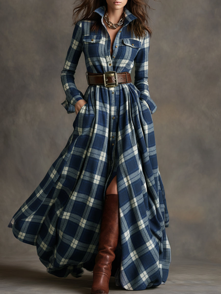 Maribel | Timeless Plaid Maxi Dress with Belt