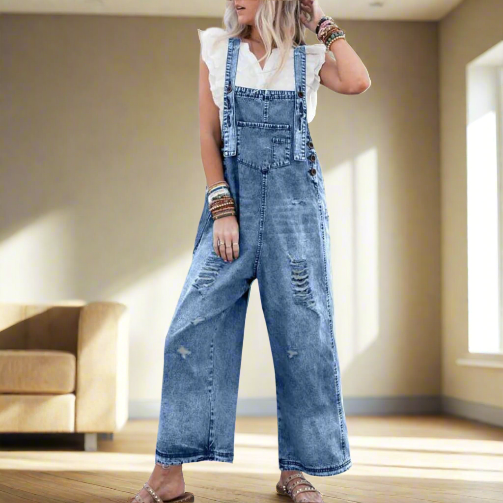 Marie | Retro-Inspired Wide-Leg Jumpsuit with Vintage Wash