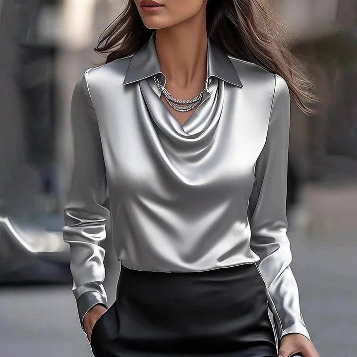 Elise | Luxurious Satin Draped Blouse