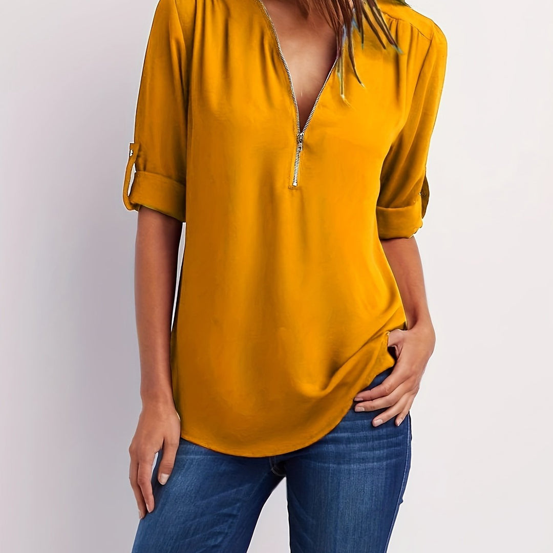 Lena | Chic V-Neck Zip Top