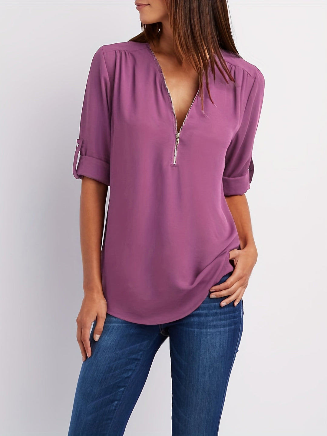Lena | Chic V-Neck Zip Top