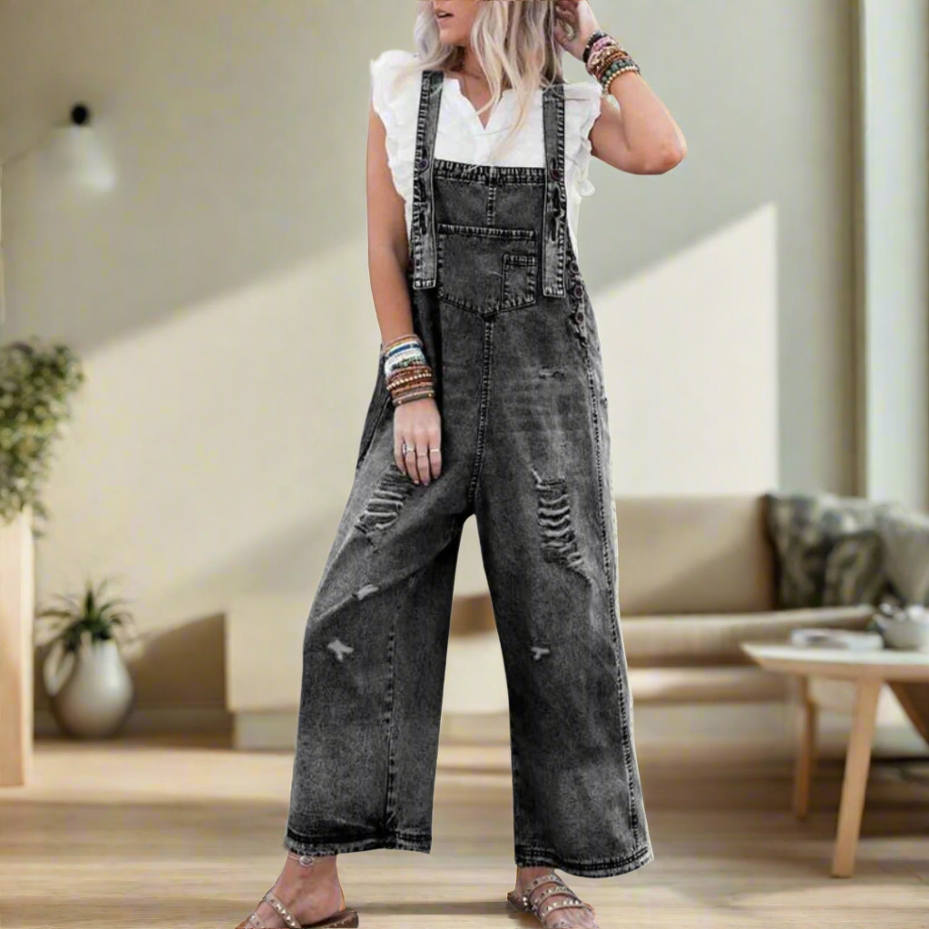 Marie | Retro-Inspired Wide-Leg Jumpsuit with Vintage Wash