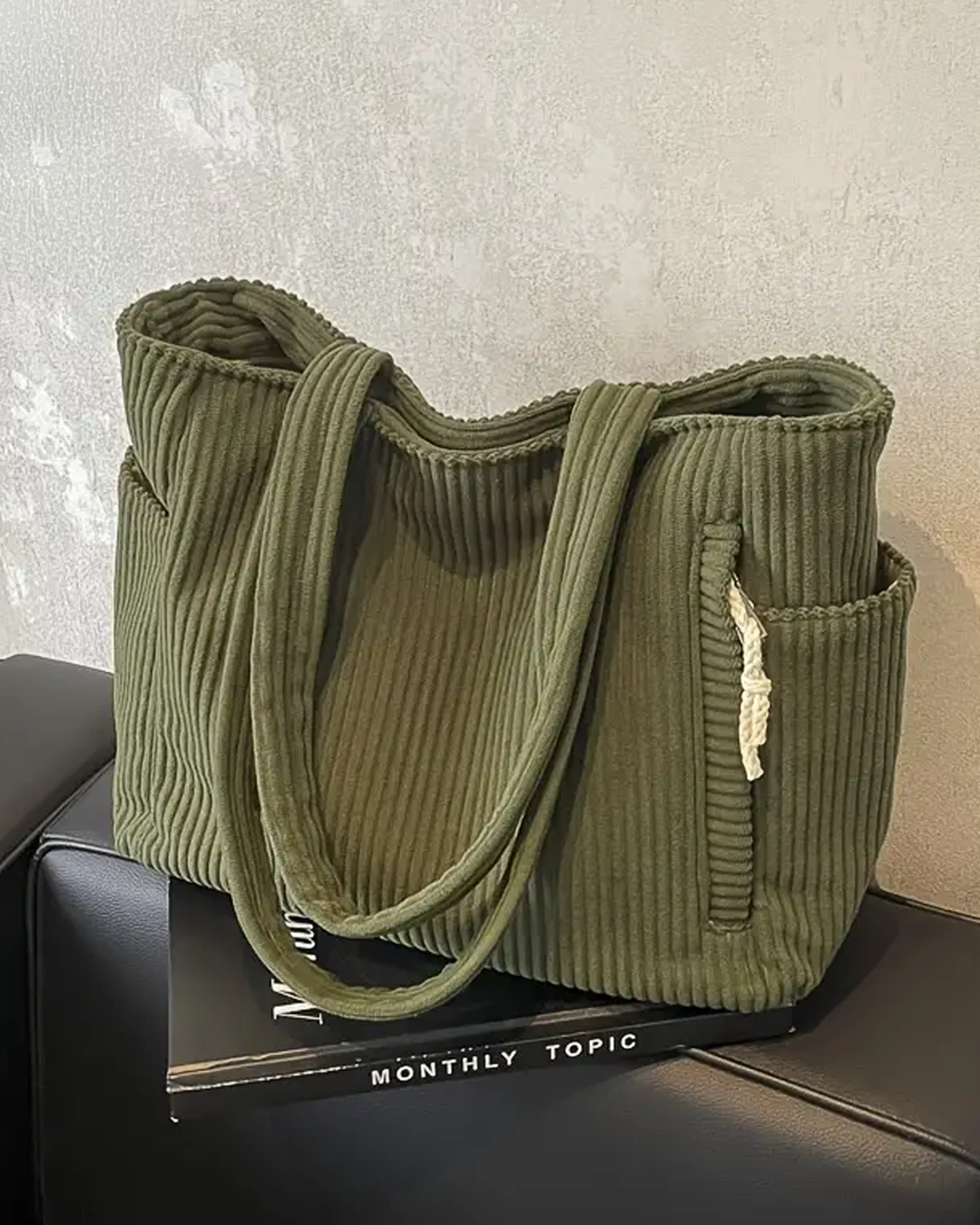 Elara | Soft Ribbed Drawstring Tote