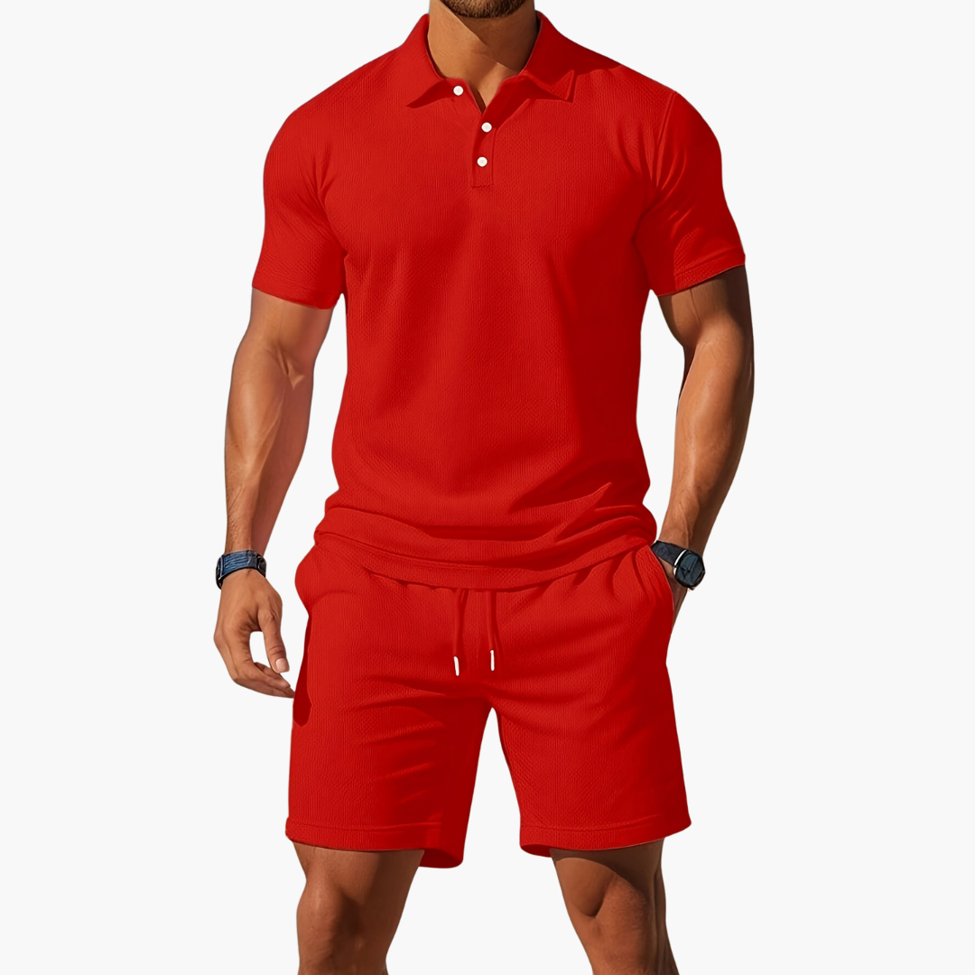 Charles | Short Sleeve Polo and Shorts Set with Drawstring Waist