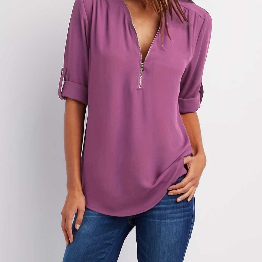 Lena | Chic V-Neck Zip Top