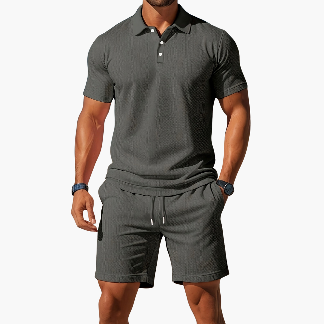 Charles | Short Sleeve Polo and Shorts Set with Drawstring Waist