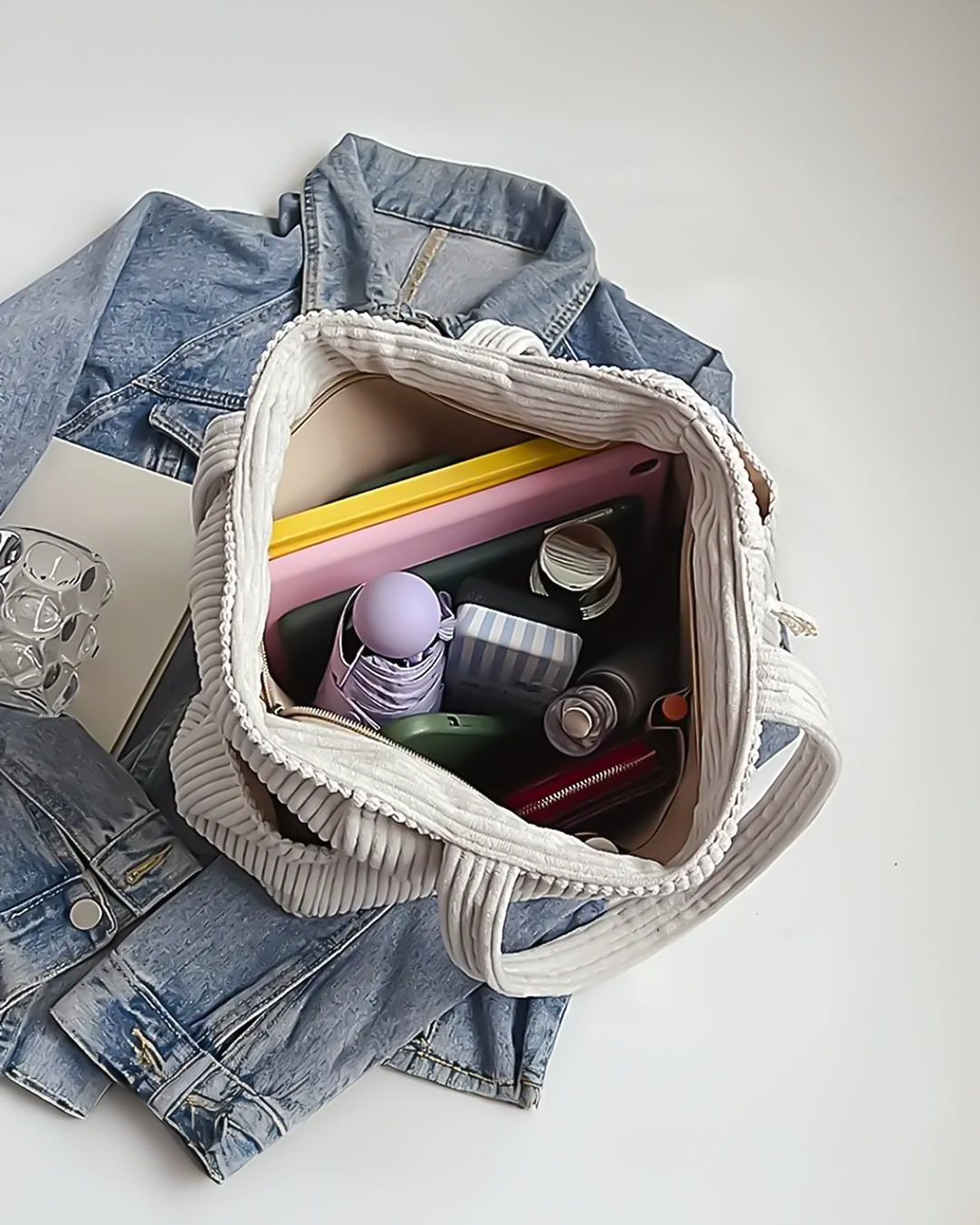 Elara | Soft Ribbed Drawstring Tote