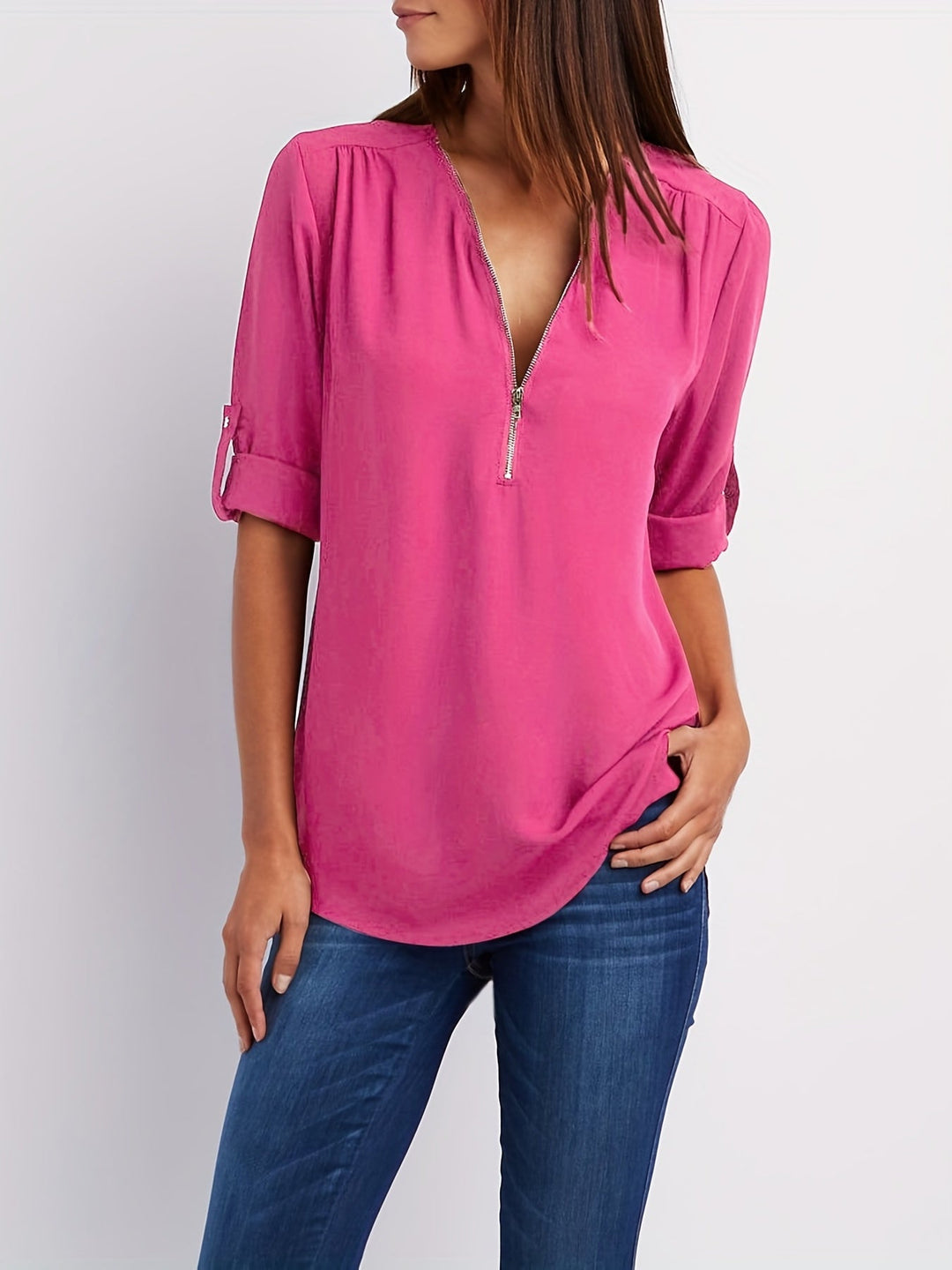 Lena | Chic V-Neck Zip Top