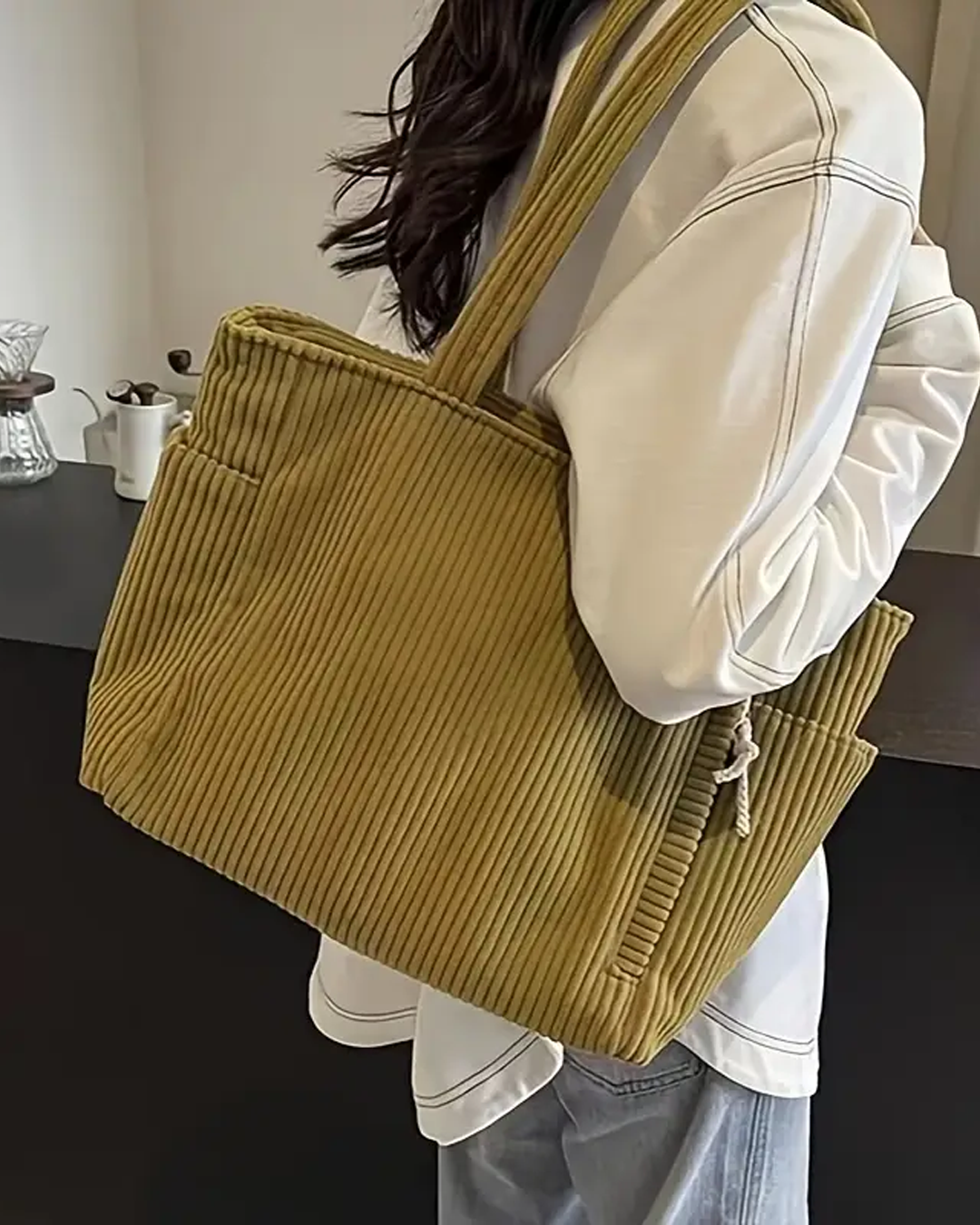 Elara | Soft Ribbed Drawstring Tote