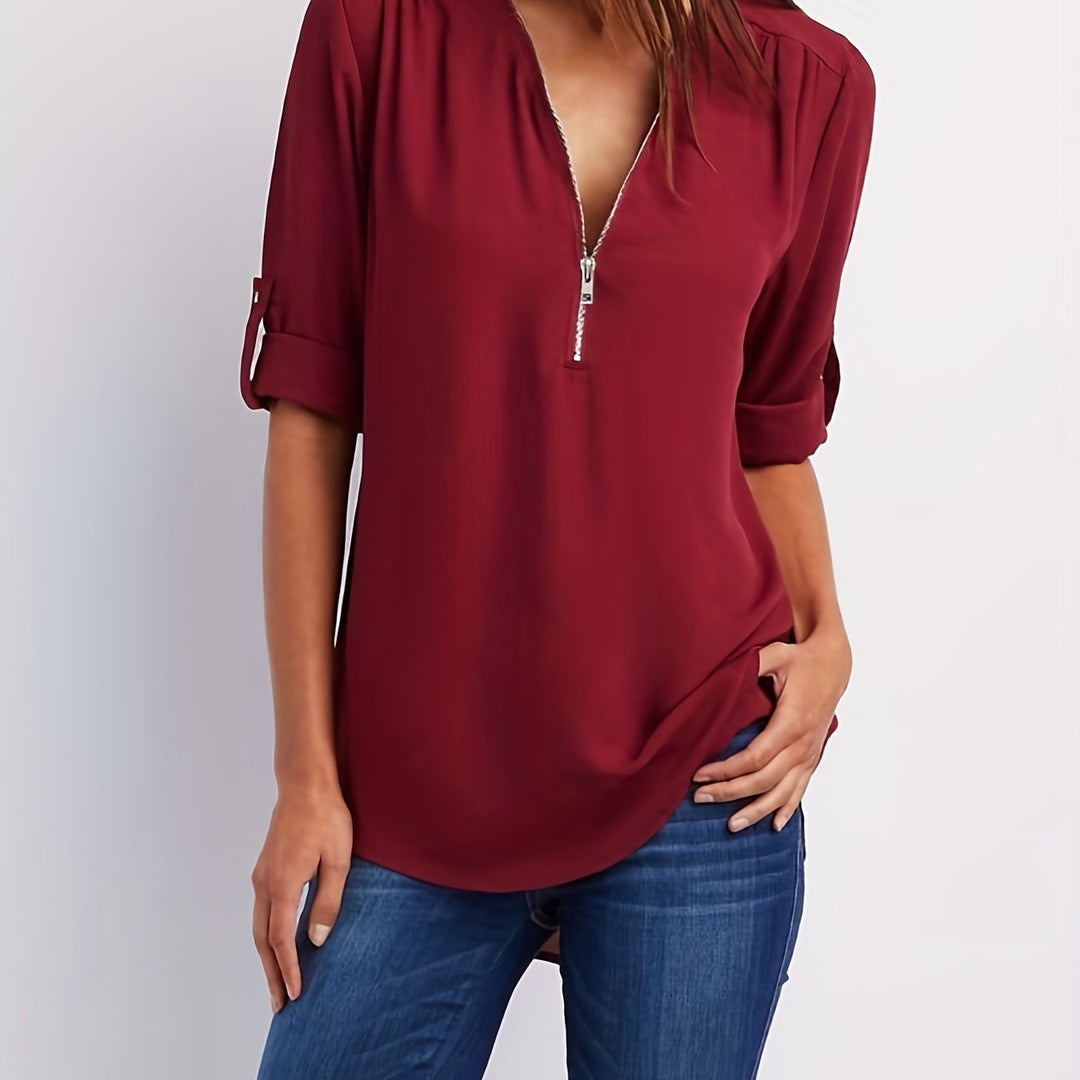 Lena | Chic V-Neck Zip Top