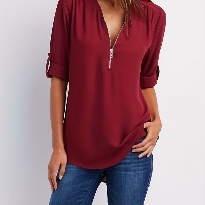 Lena | Chic V-Neck Zip Top