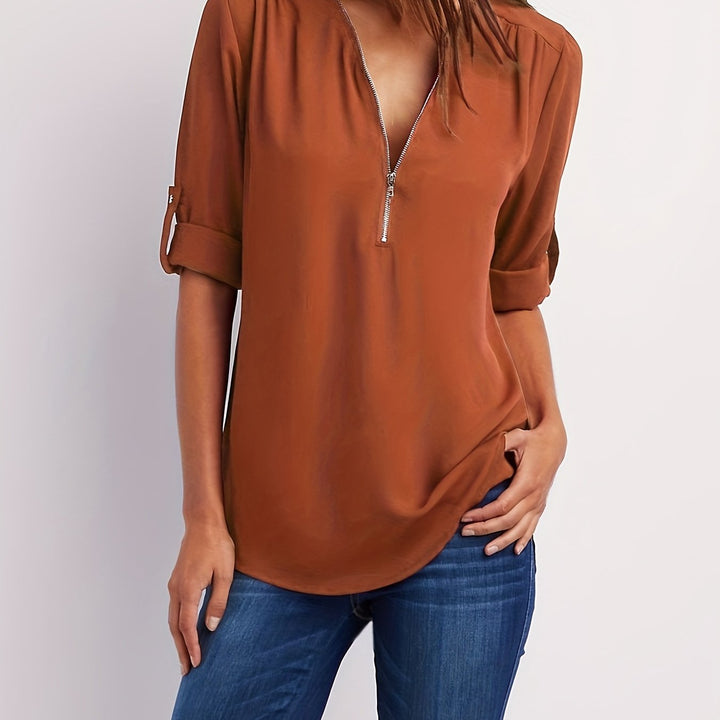 Lena | Chic V-Neck Zip Top