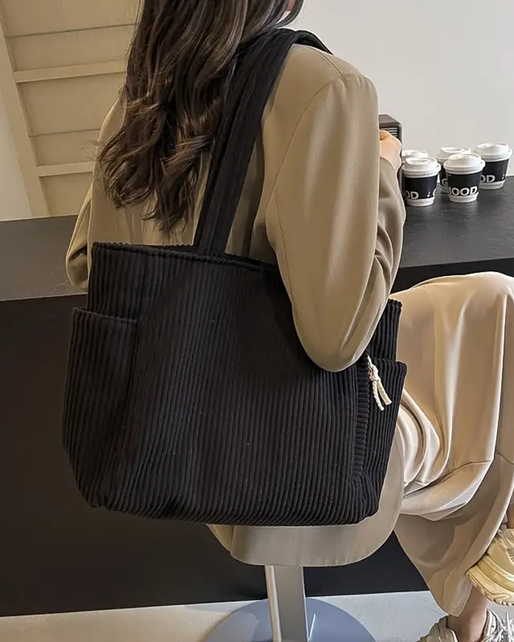 Elara | Soft Ribbed Drawstring Tote