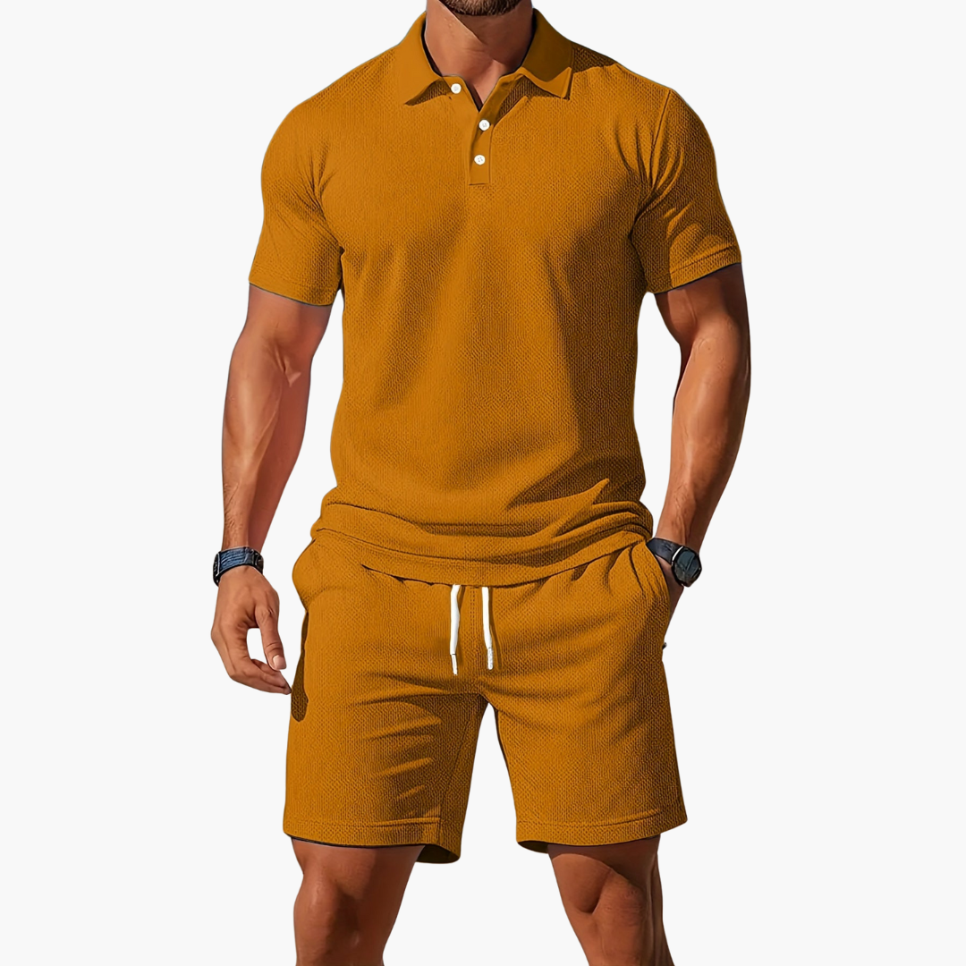 Charles | Short Sleeve Polo and Shorts Set with Drawstring Waist