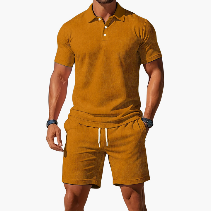 Charles | Short Sleeve Polo and Shorts Set with Drawstring Waist