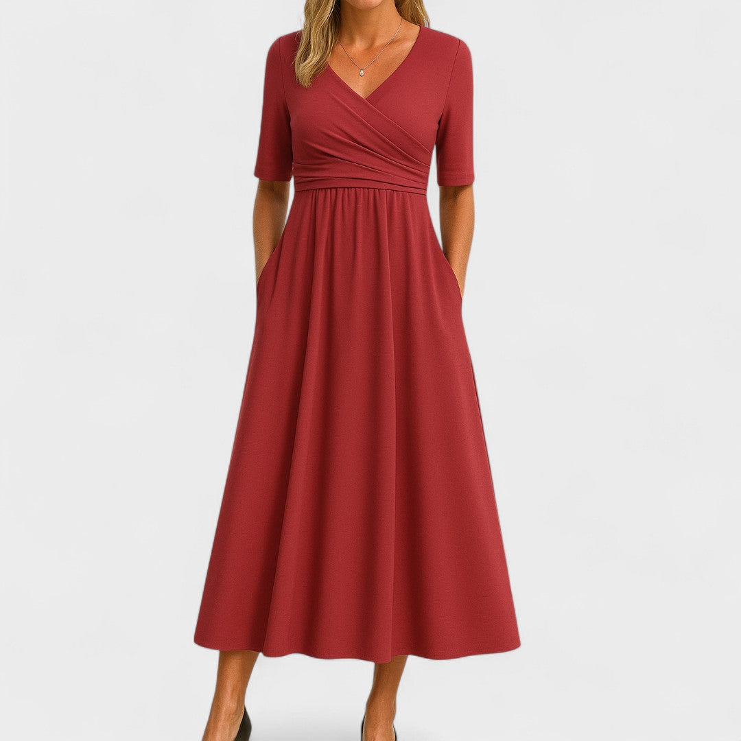 Jessica | Chic Women’s Midi Dress with V-Neck