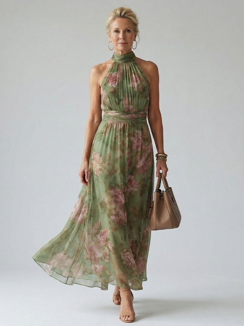 Mylene | Gathered Halter Midi Dress