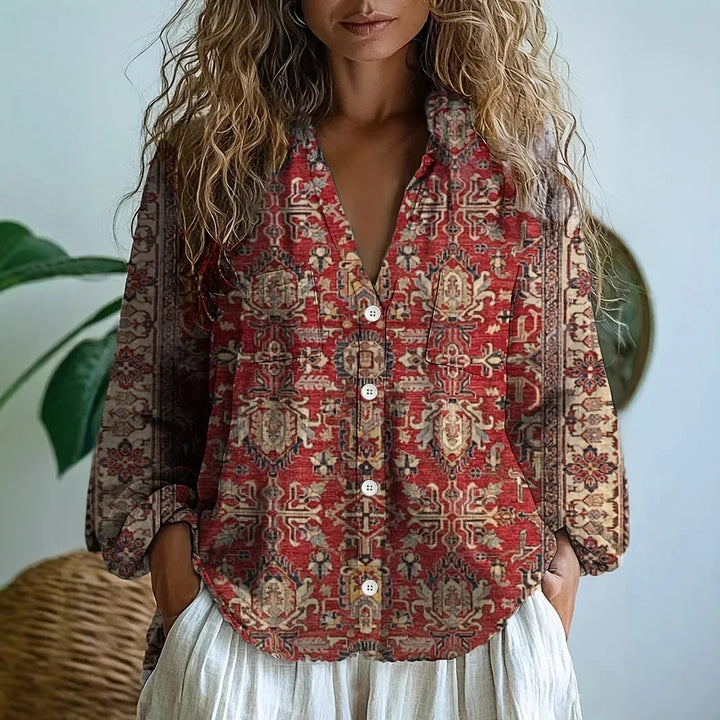 Alexine | Printed V-Neck Long Sleeve