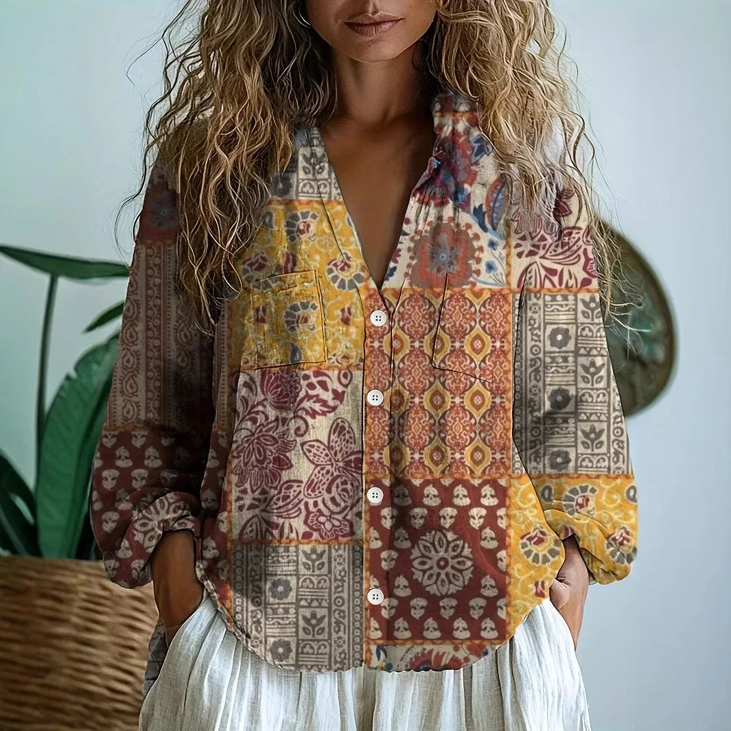 Alexine | Printed V-Neck Long Sleeve