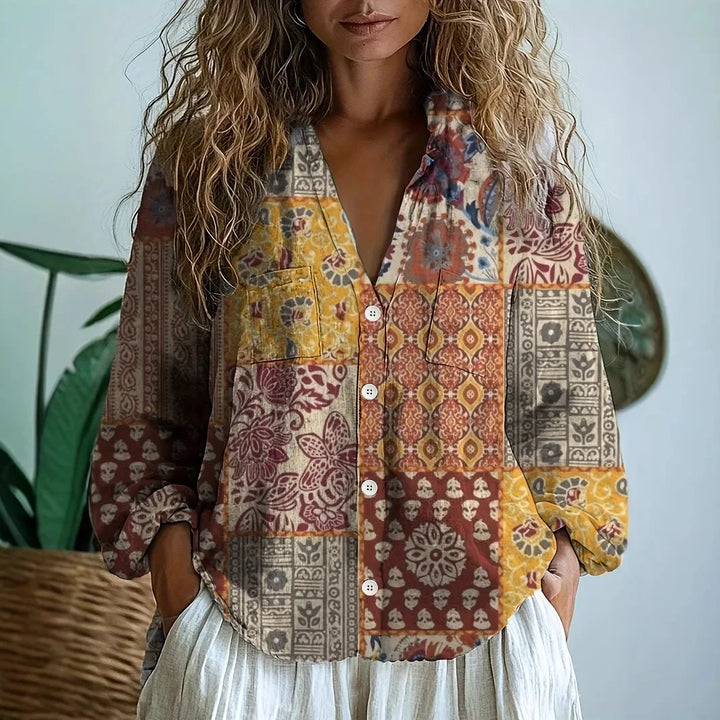 Alexine | Printed V-Neck Long Sleeve