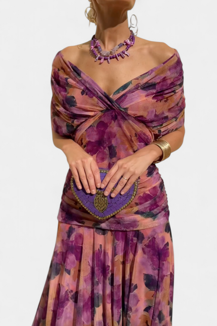 VIVIAN | LONG FLORAL V-NECK DRESS
