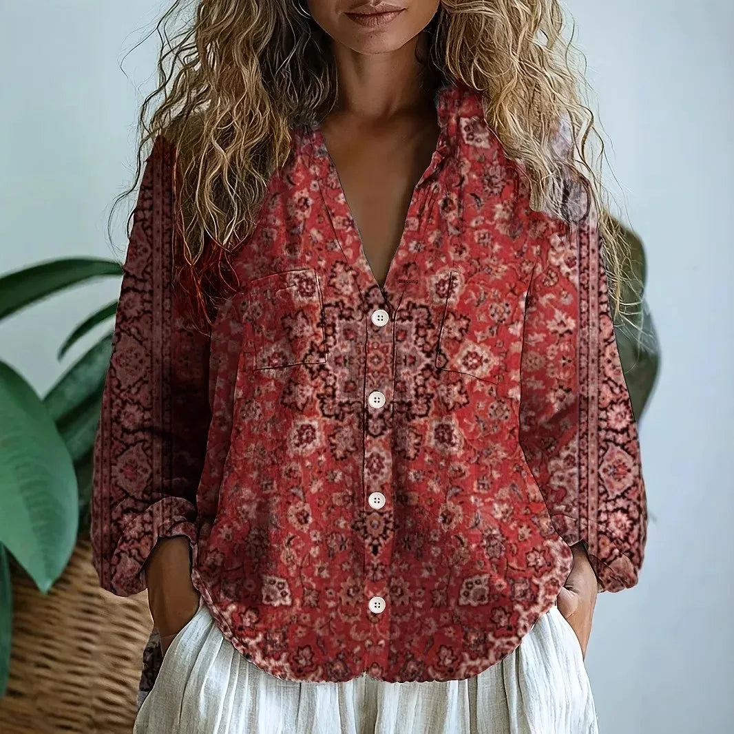 Alexine | Printed V-Neck Long Sleeve