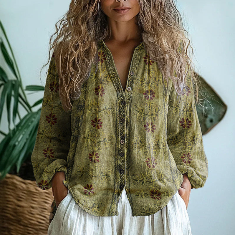 Alexine | Printed V-Neck Long Sleeve