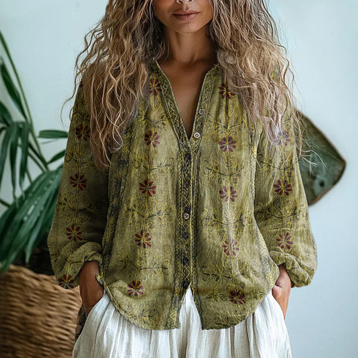 Alexine | Printed V-Neck Long Sleeve