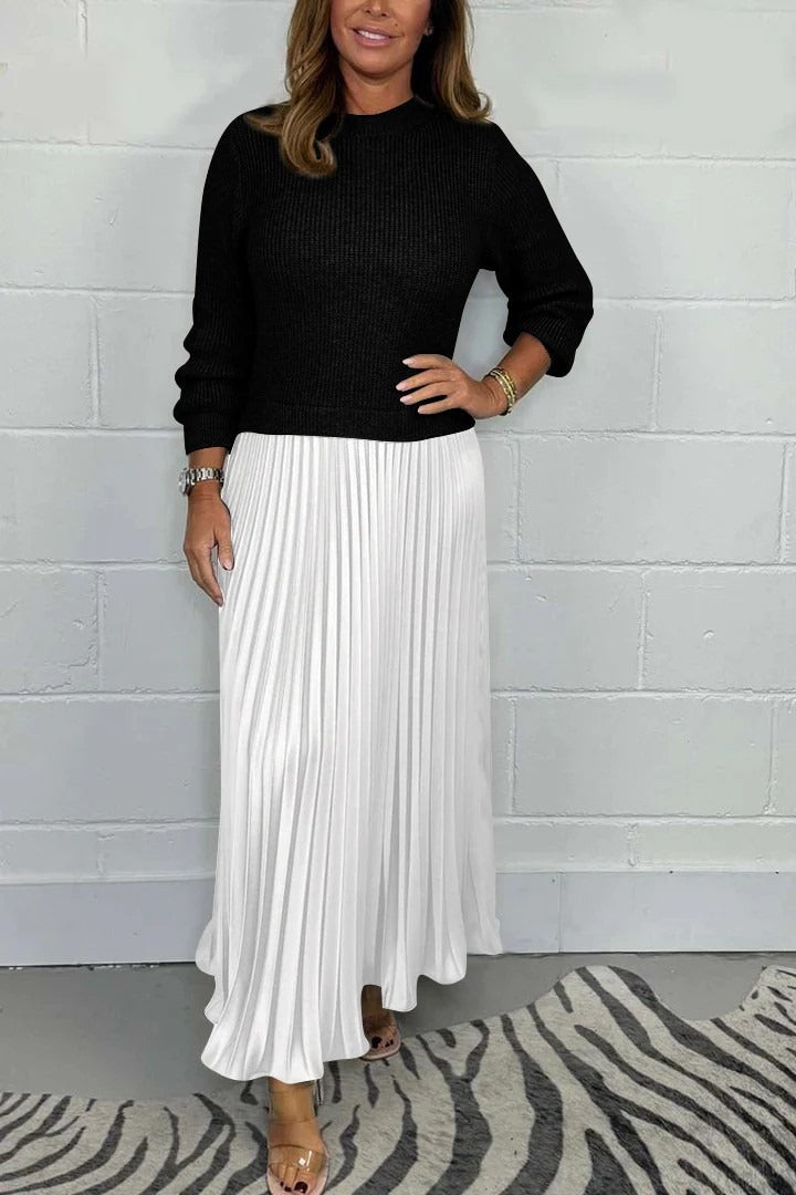 Claudia | Chic Pleated Maxi Dress with Elegant Knit Top