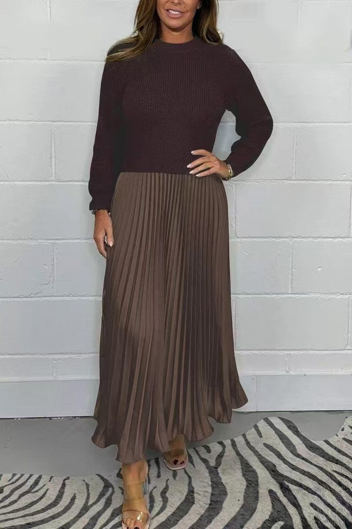 Claudia | Chic Pleated Maxi Dress with Elegant Knit Top