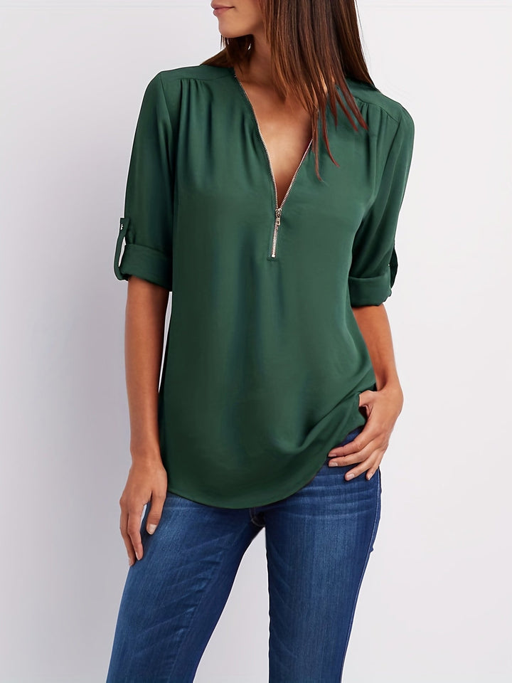 Lena | Chic V-Neck Zip Top