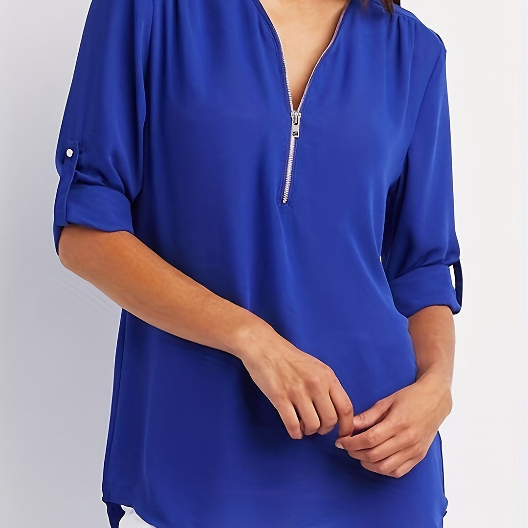 Lena | Chic V-Neck Zip Top