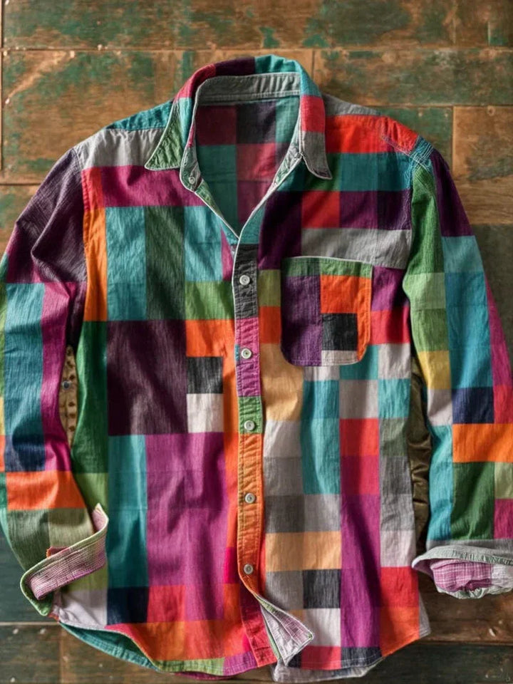 Javier | Artistic Patchwork Button-Up Shirt