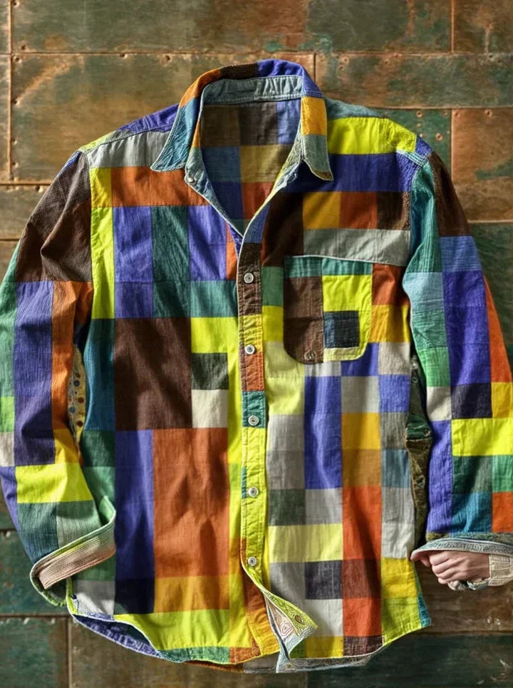 Javier | Artistic Patchwork Button-Up Shirt